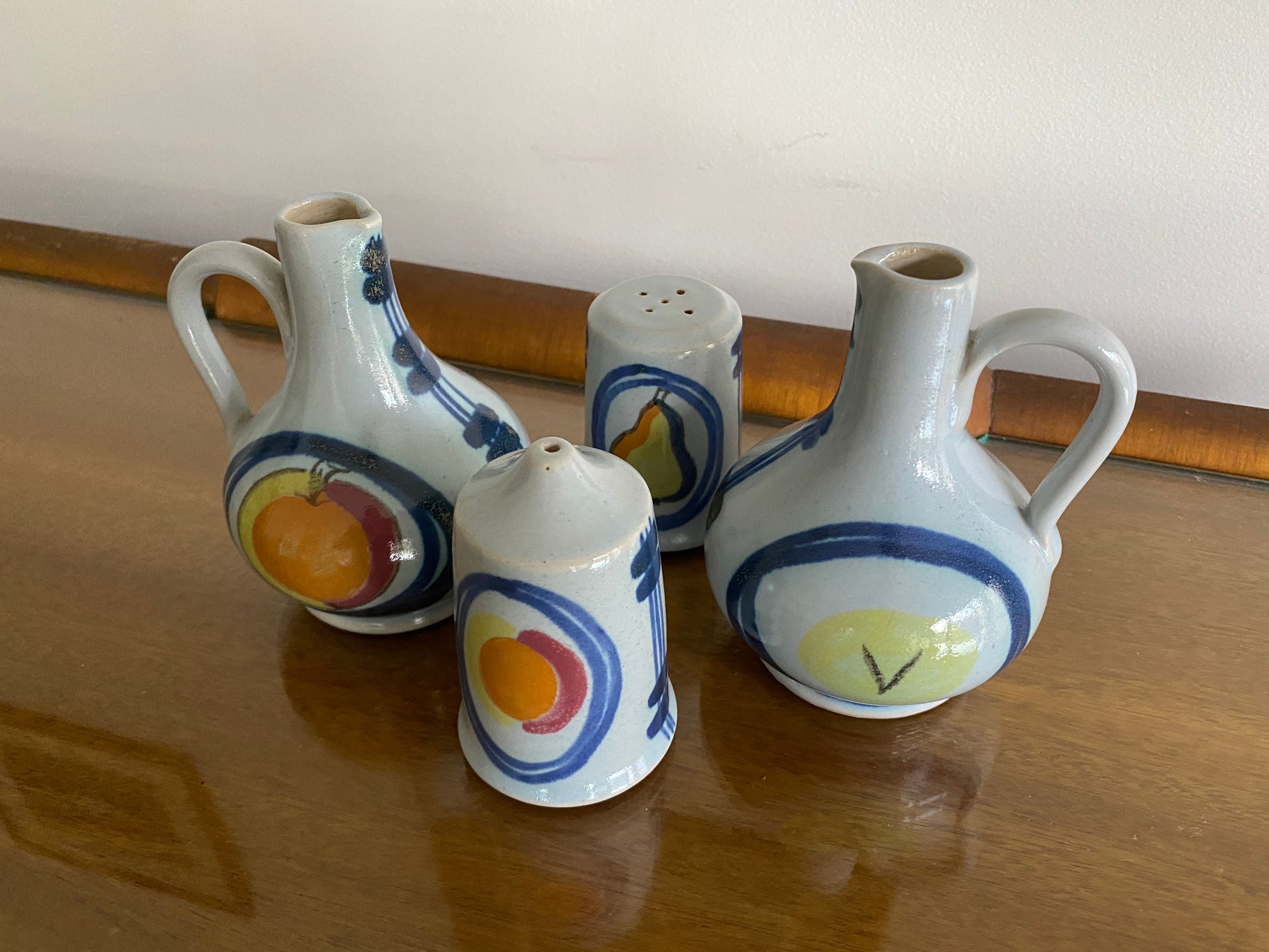 1950s BUCHAN Stoneware 'Brittany Pattern' Salt & Pepper plus Cruets