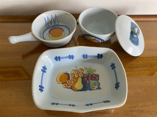 Three Small 1950s BUCHAN Mid-Century Stoneware Ovenproof Dishes - Busy Bowerbird