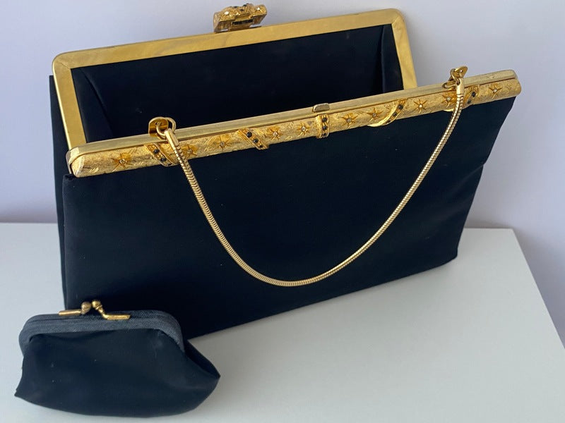 Vtg 1950s Black Satin After Five Made cheapest in USA Cocktail Style Clutch/Purse With Co