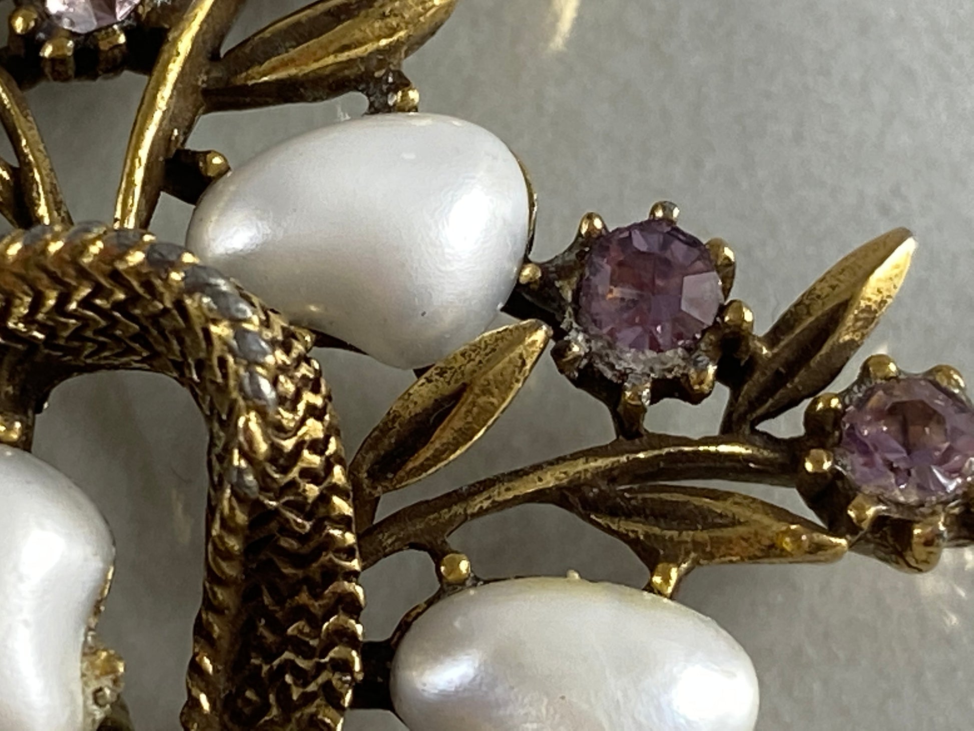 1930s CORO Faux Baroque Pearl & Rhinestone Flower Bouquet Brooch - Busy Bowerbird