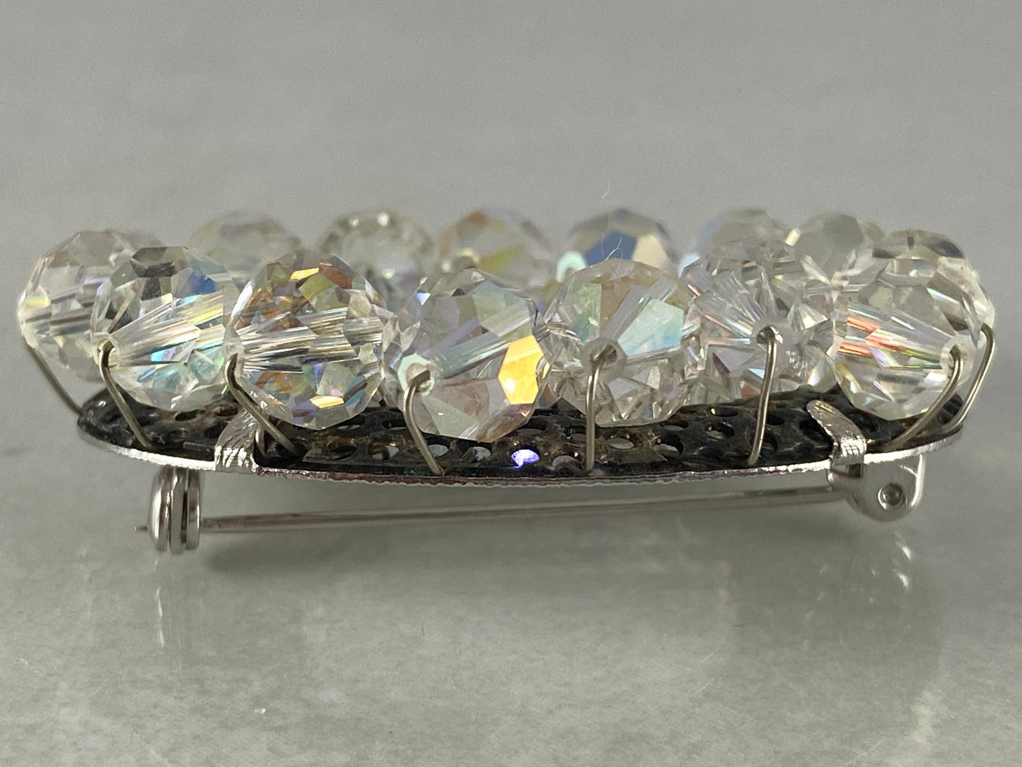 Large VINTAGE Brooch and Earring Set | Clear Aurora Borealis Crystals - Busy Bowerbird