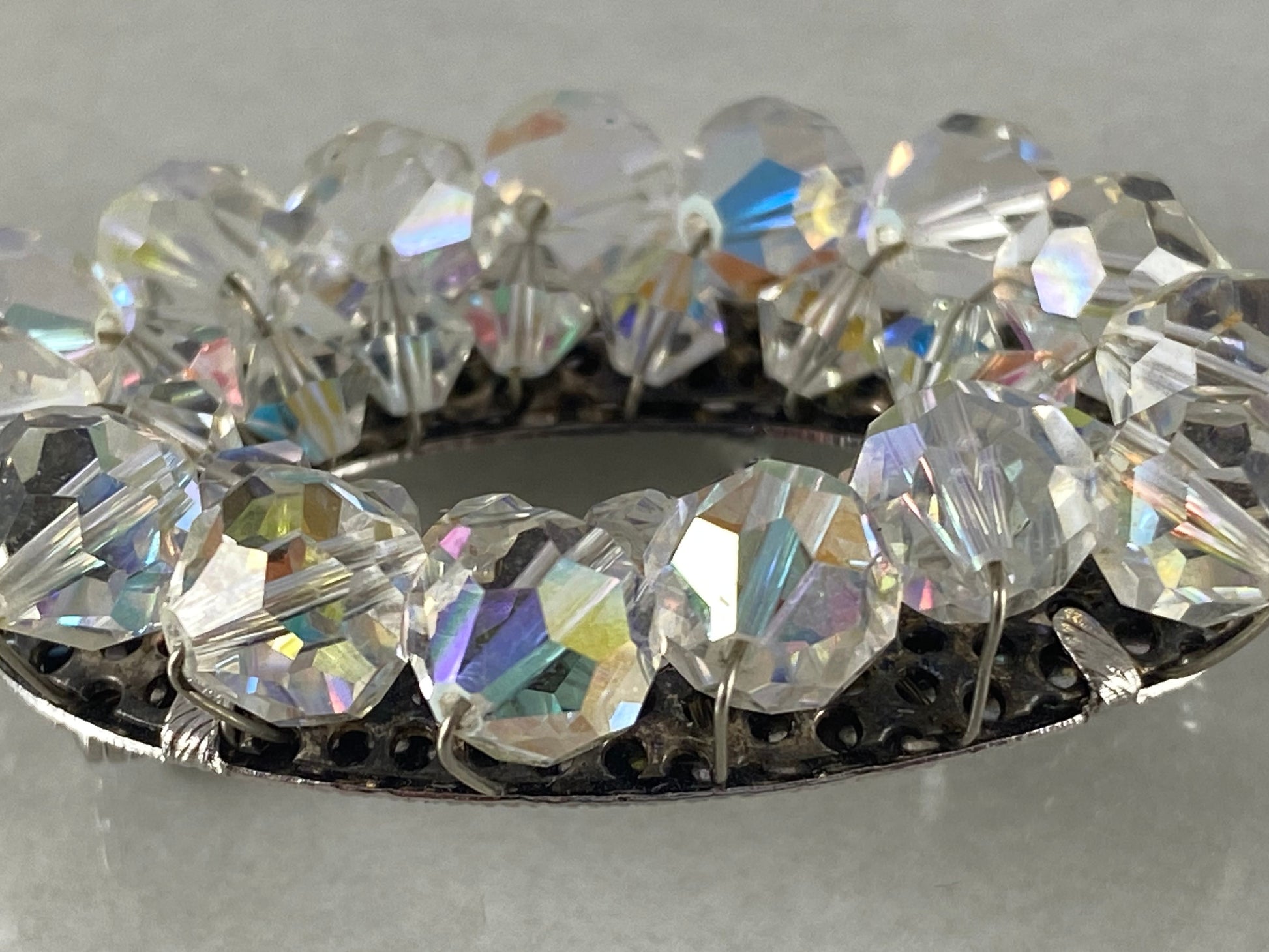 Large VINTAGE Brooch and Earring Set | Clear Aurora Borealis Crystals - Busy Bowerbird