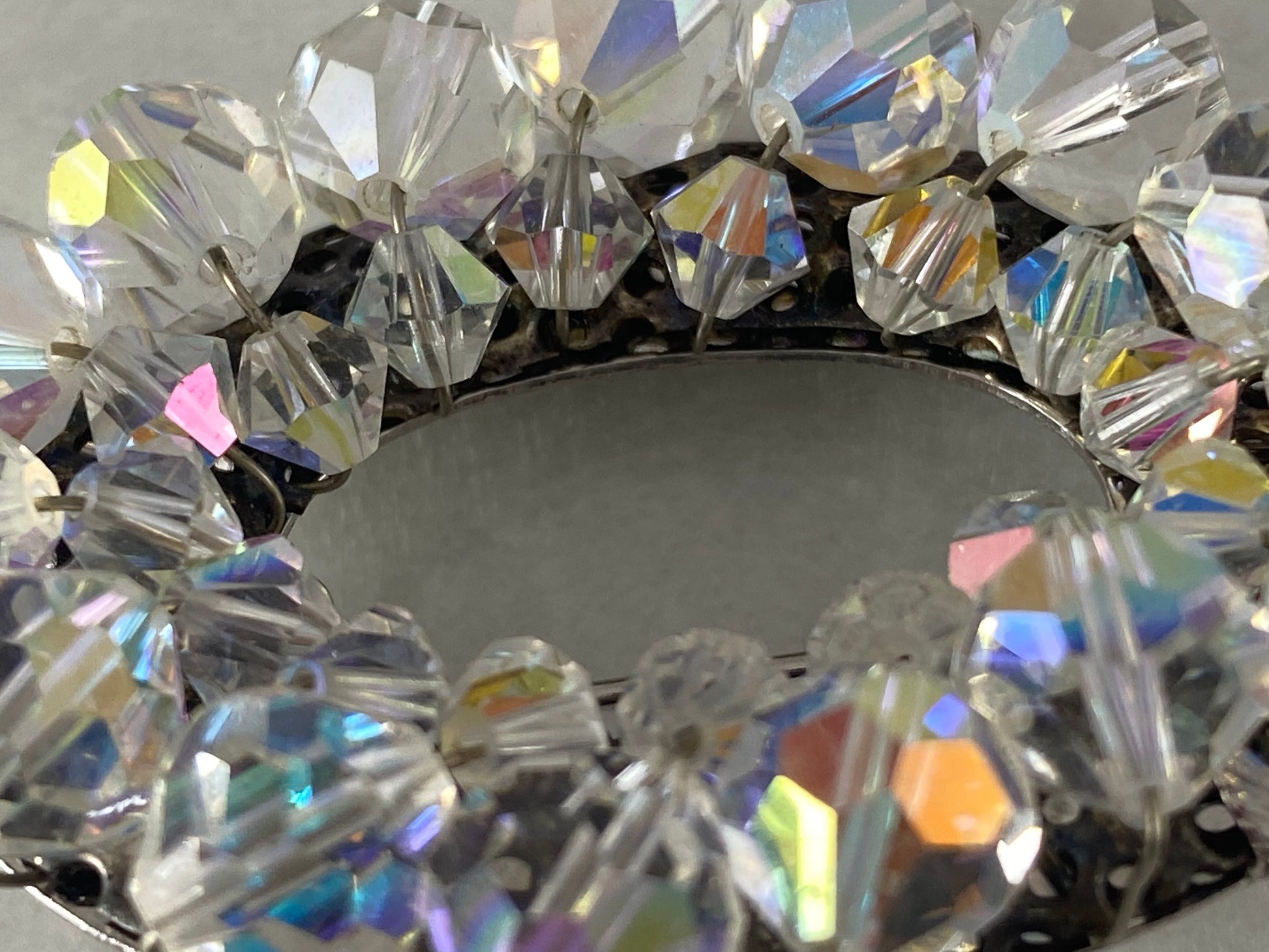 Large VINTAGE Brooch and Earring Set | Clear Aurora Borealis Crystals - Busy Bowerbird