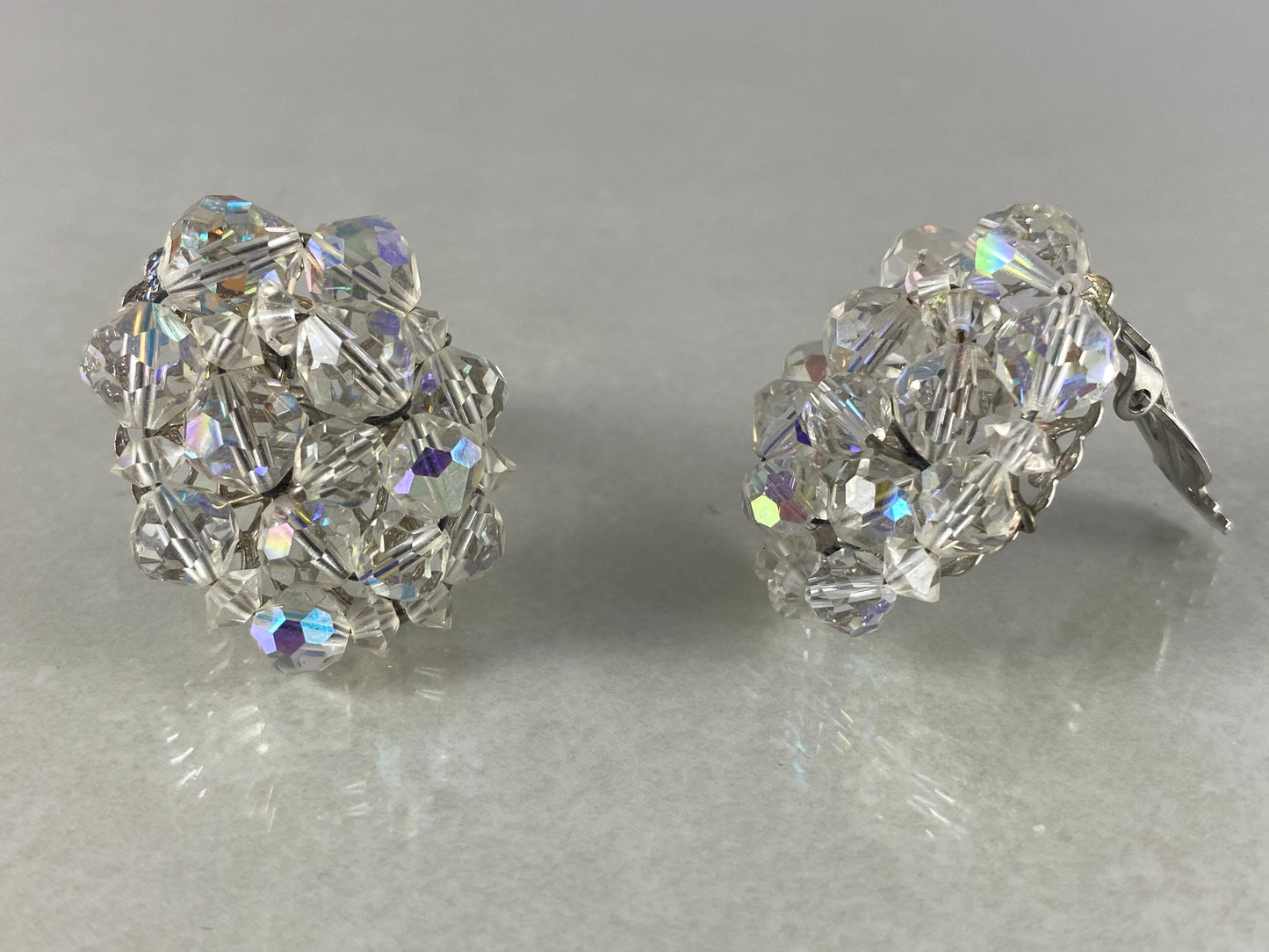 Large VINTAGE Brooch and Earring Set | Clear Aurora Borealis Crystals - Busy Bowerbird
