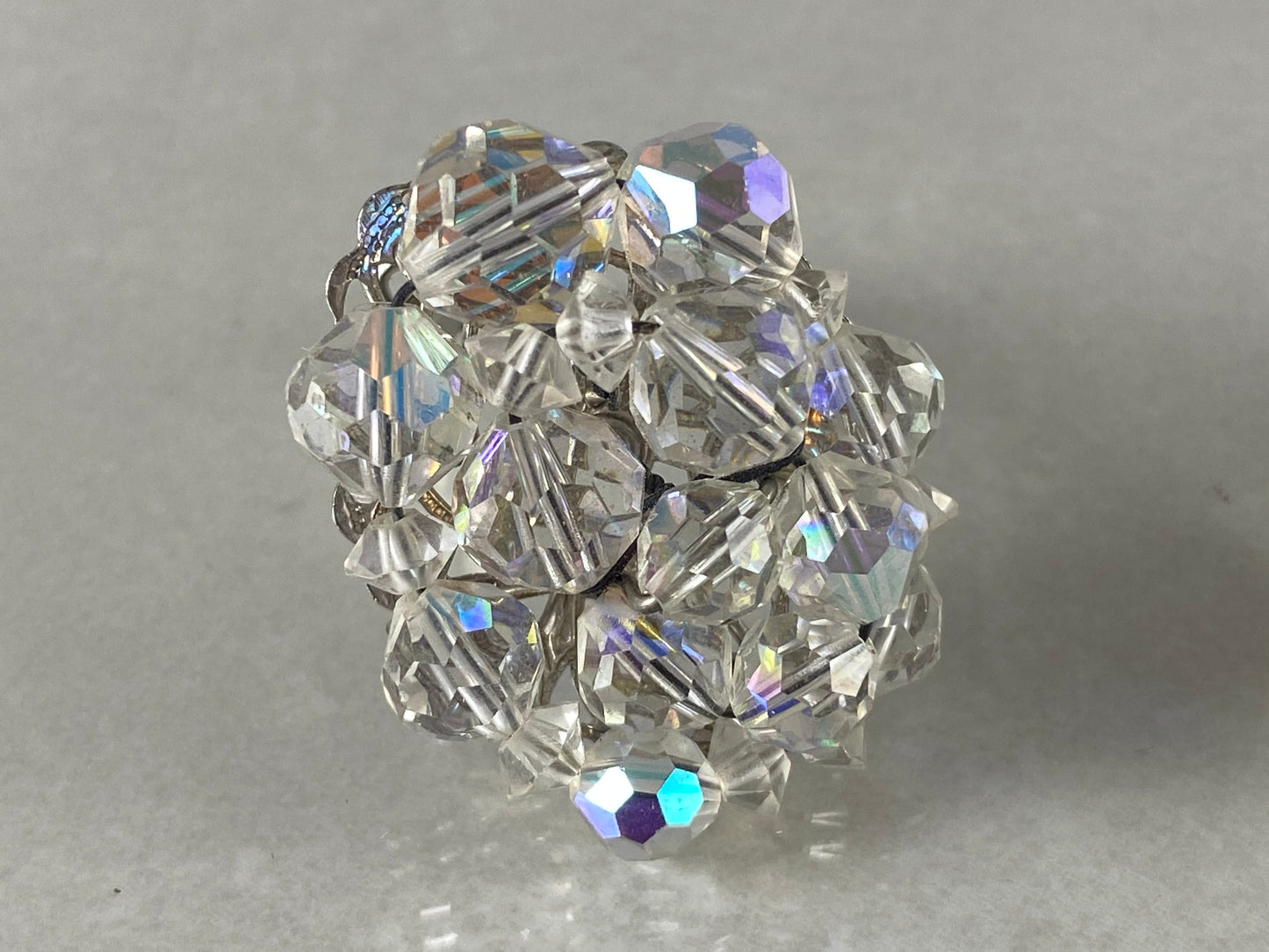 Large VINTAGE Brooch and Earring Set | Clear Aurora Borealis Crystals - Busy Bowerbird