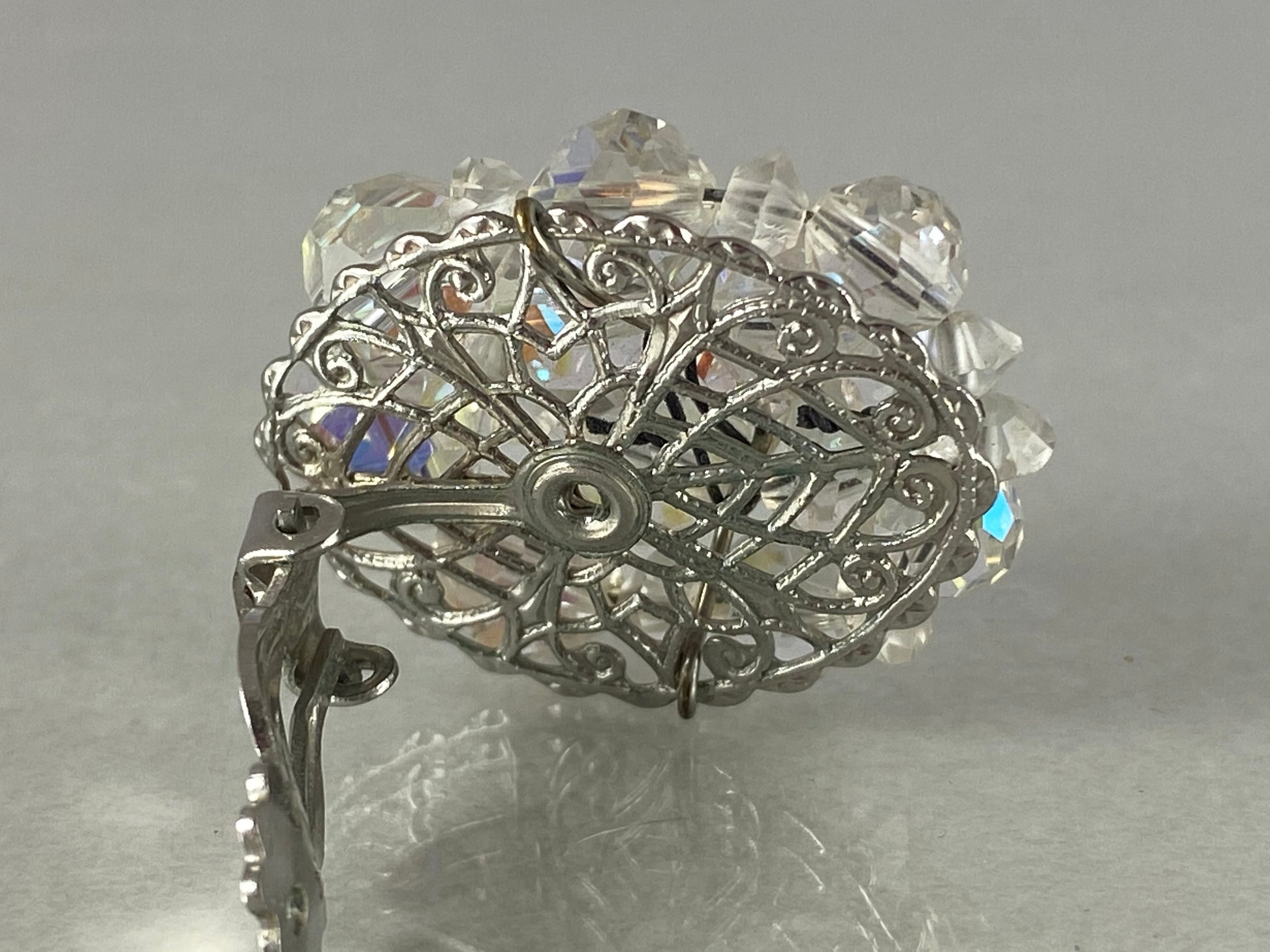 Large VINTAGE Brooch and Earring Set | Clear Aurora Borealis Crystals - Busy Bowerbird