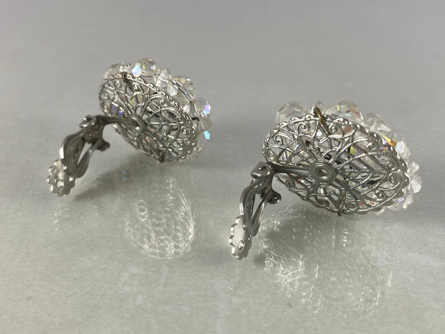Large VINTAGE Brooch and Earring Set | Clear Aurora Borealis Crystals - Busy Bowerbird