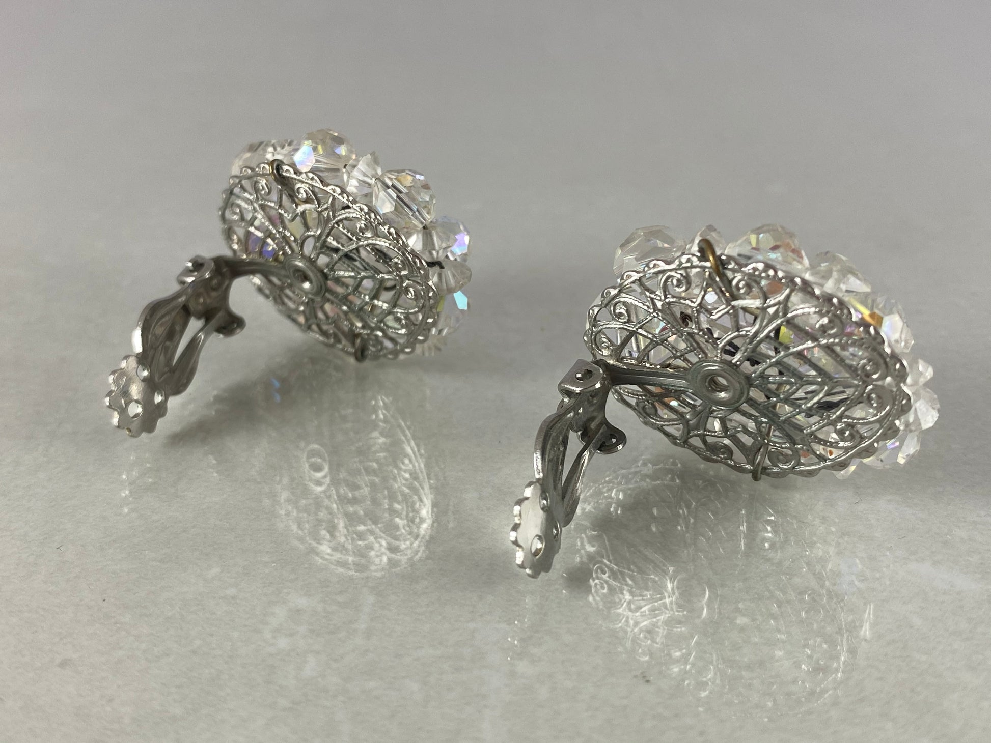 Large VINTAGE Brooch and Earring Set | Clear Aurora Borealis Crystals - Busy Bowerbird