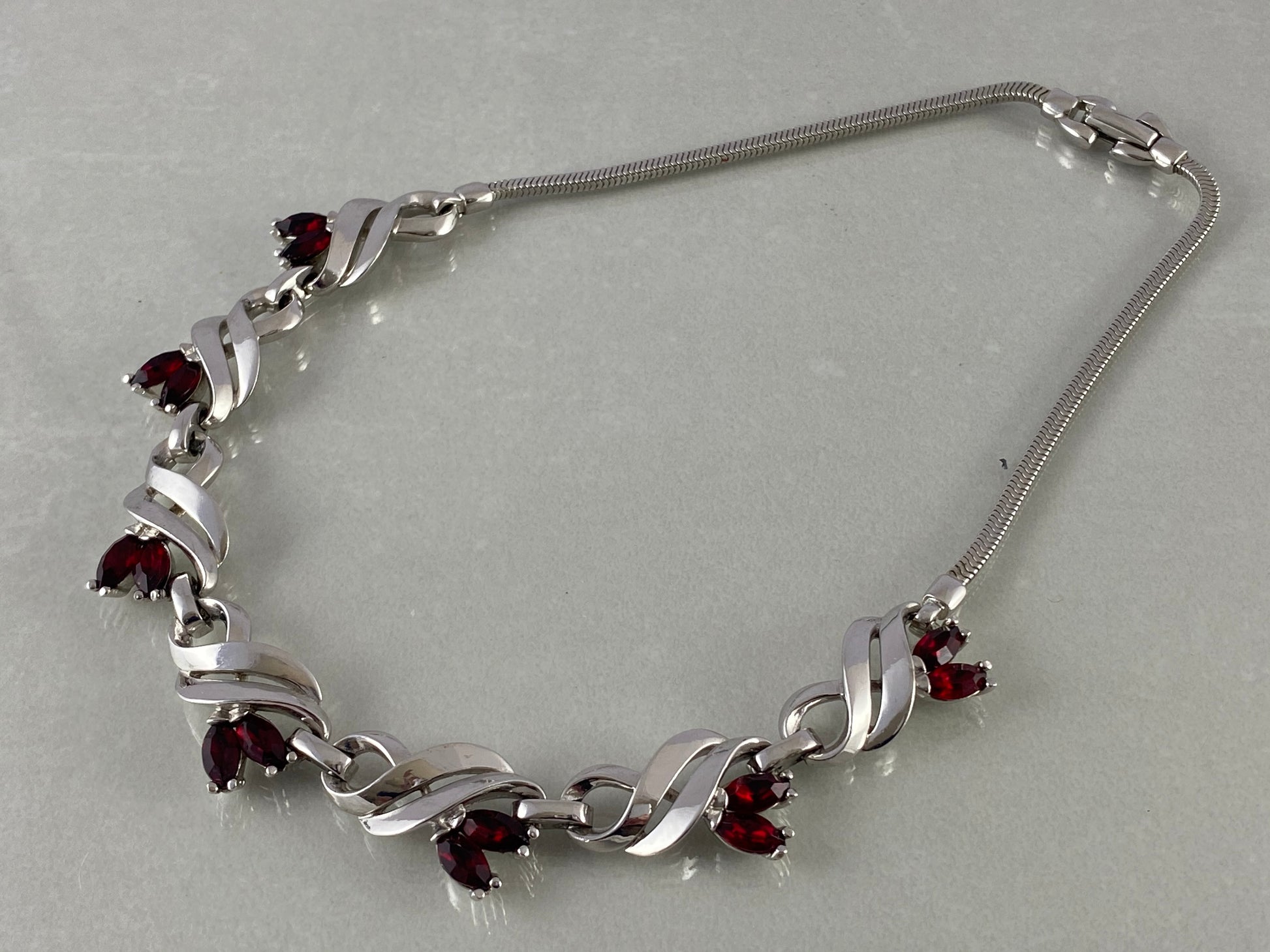 PENNINO Silver-Tone Choker Necklace with Ruby-Red Rhinestones - Busy Bowerbird