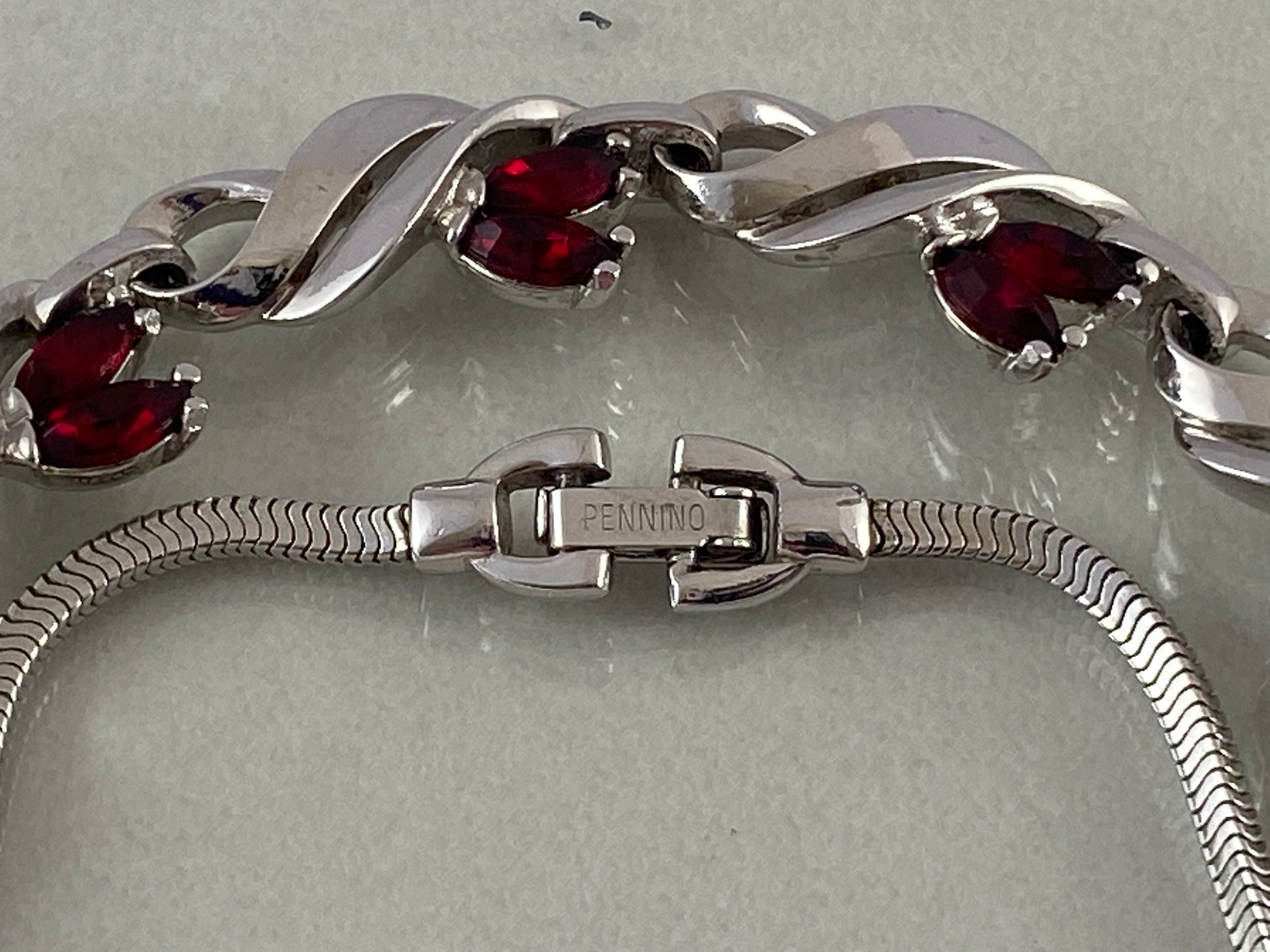 PENNINO Silver-Tone Choker Necklace with Ruby-Red Rhinestones - Busy Bowerbird