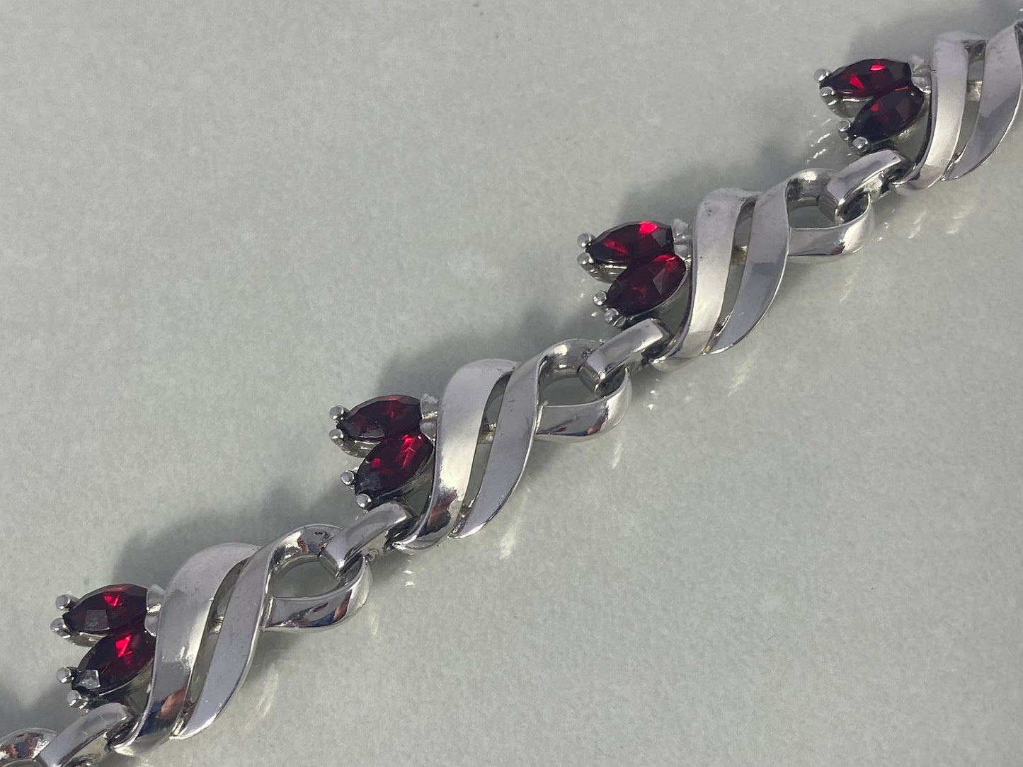 PENNINO Silver-Tone Choker Necklace with Ruby-Red Rhinestones - Busy Bowerbird