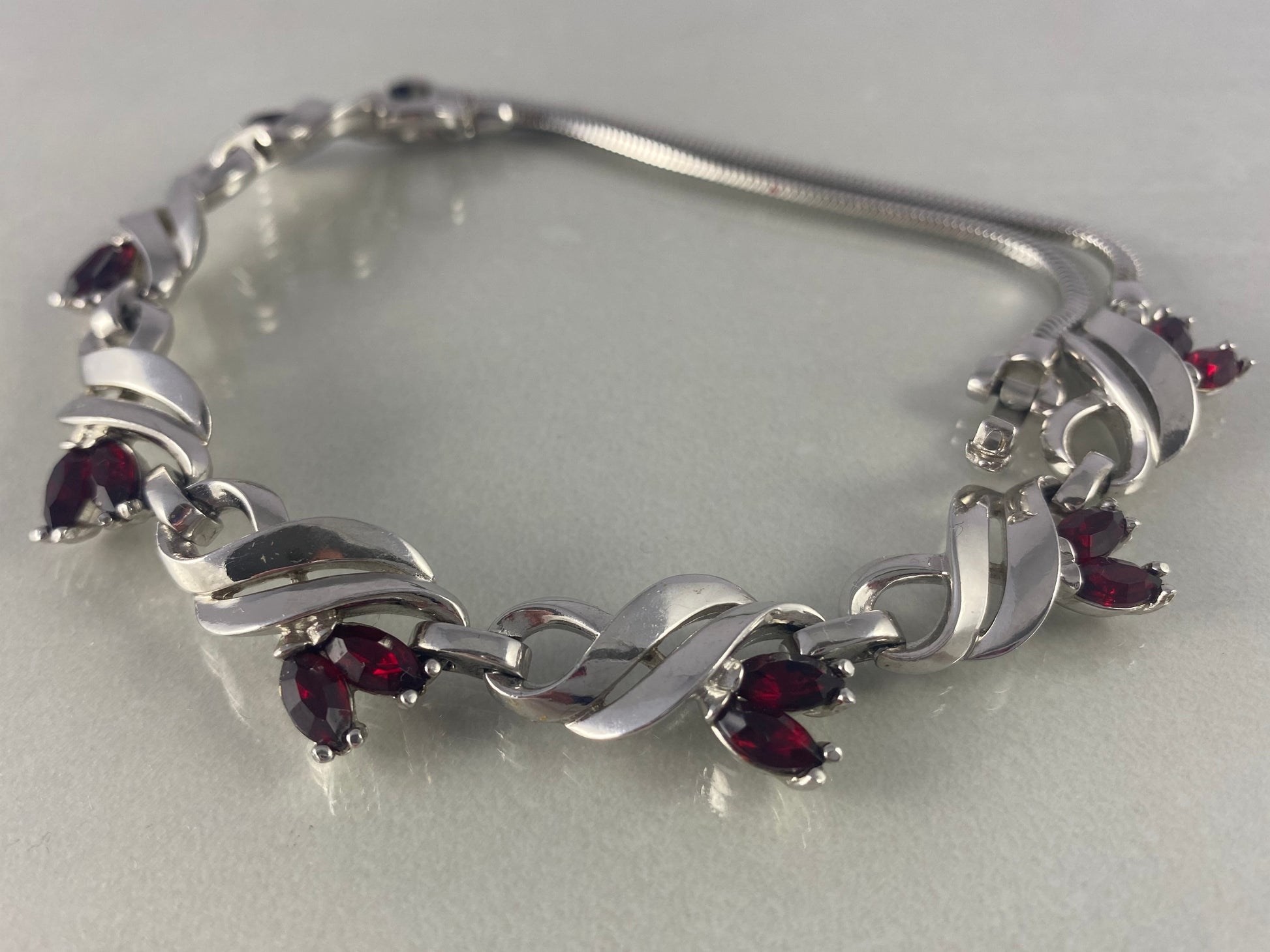 PENNINO Silver-Tone Choker Necklace with Ruby-Red Rhinestones - Busy Bowerbird