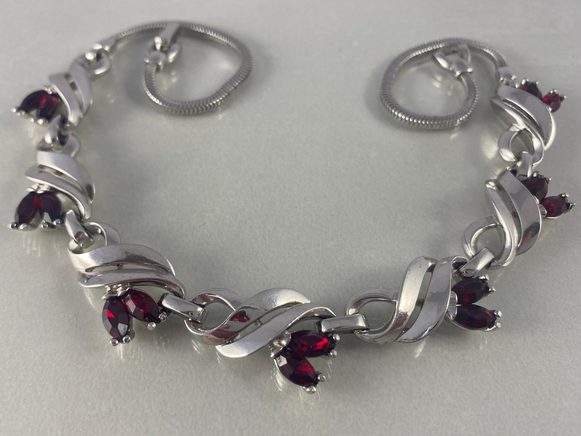PENNINO Silver-Tone Choker Necklace with Ruby-Red Rhinestones - Busy Bowerbird