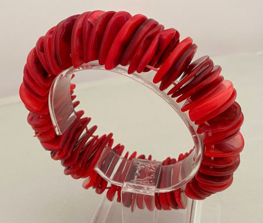 Vintage Semi-Circular RED CORAL Disc Stretch Bracelet - Busy Bowerbird