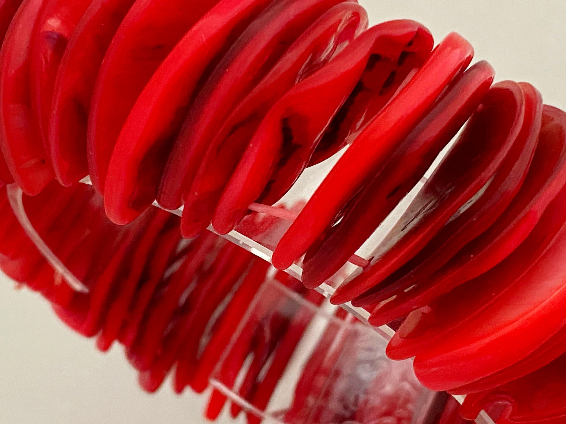 Vintage Semi-Circular RED CORAL Disc Stretch Bracelet - Busy Bowerbird