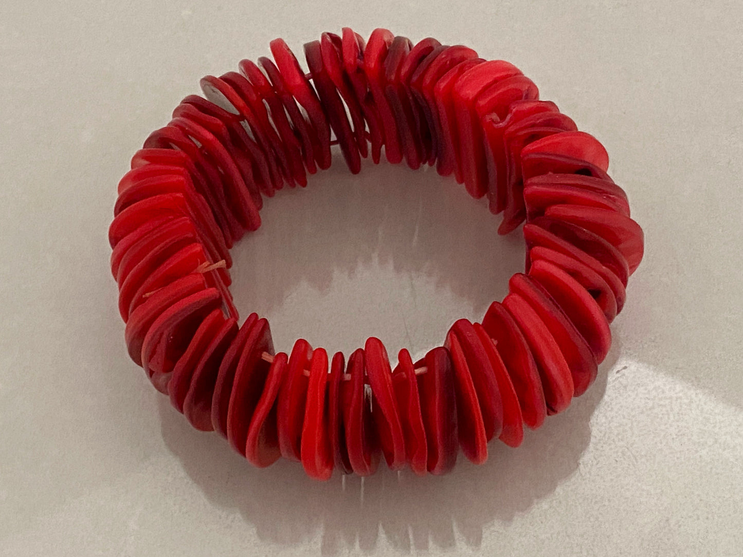 Vintage Semi-Circular RED CORAL Disc Stretch Bracelet - Busy Bowerbird