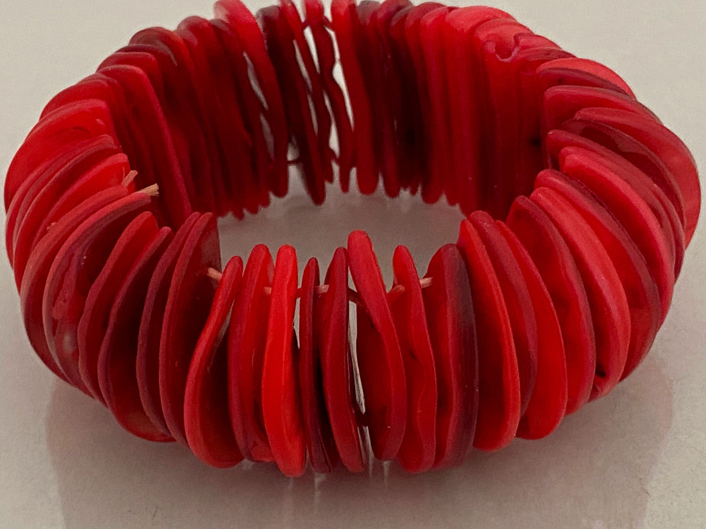 Vintage Semi-Circular RED CORAL Disc Stretch Bracelet - Busy Bowerbird