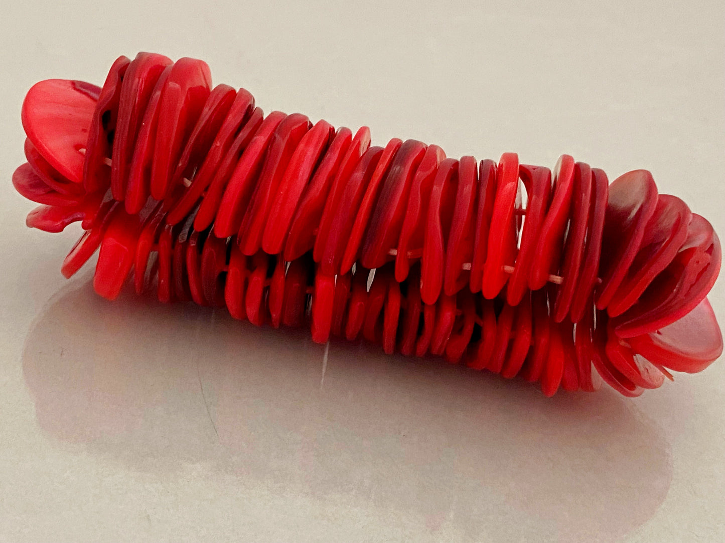 Vintage Semi-Circular RED CORAL Disc Stretch Bracelet - Busy Bowerbird