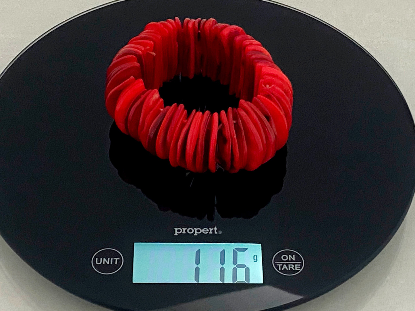 Vintage Semi-Circular RED CORAL Disc Stretch Bracelet - Busy Bowerbird