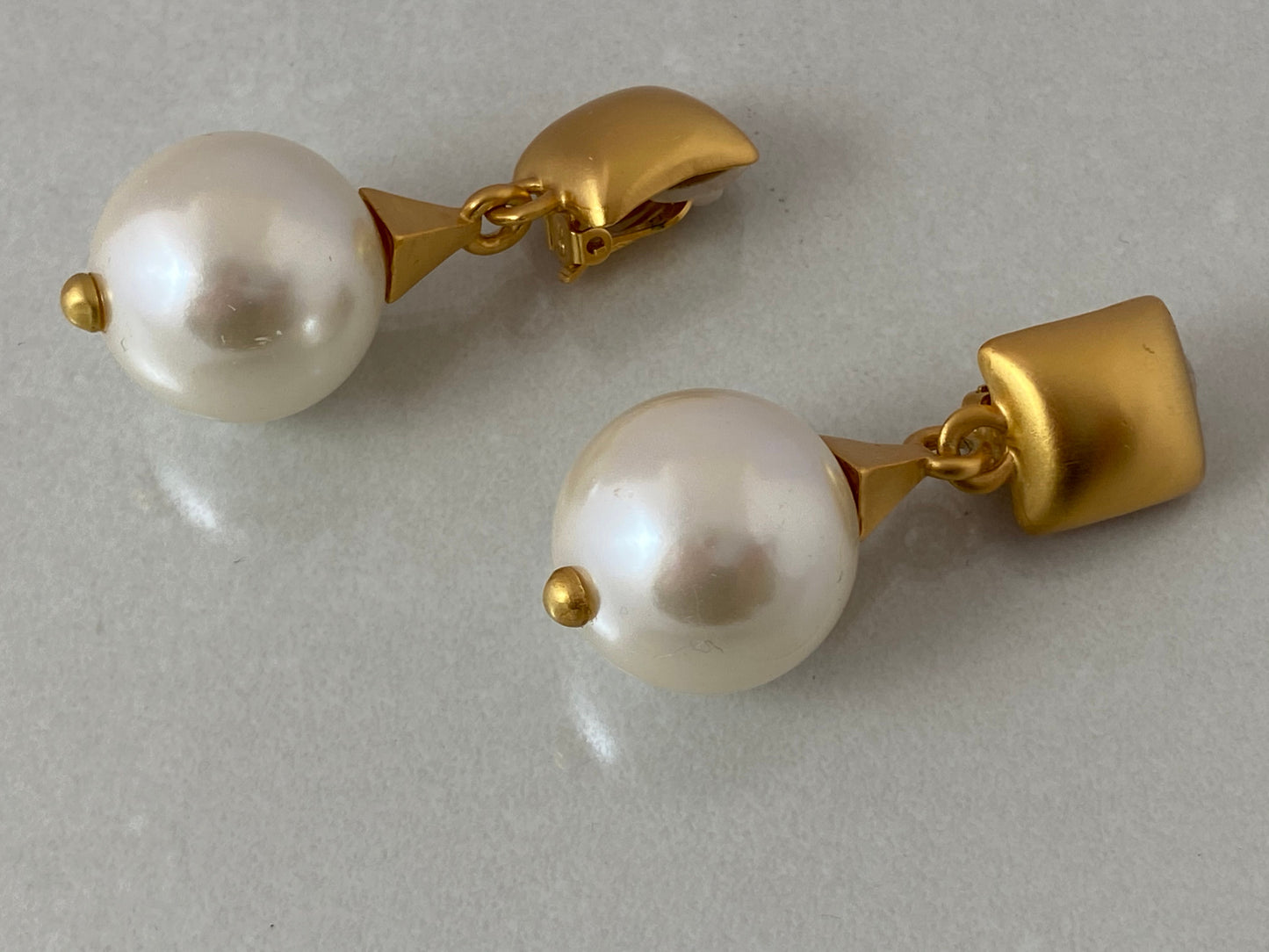 1980s ANNE KLEIN Gold-toned Ball Necklace | Pearl & Gold Earrings - Busy Bowerbird