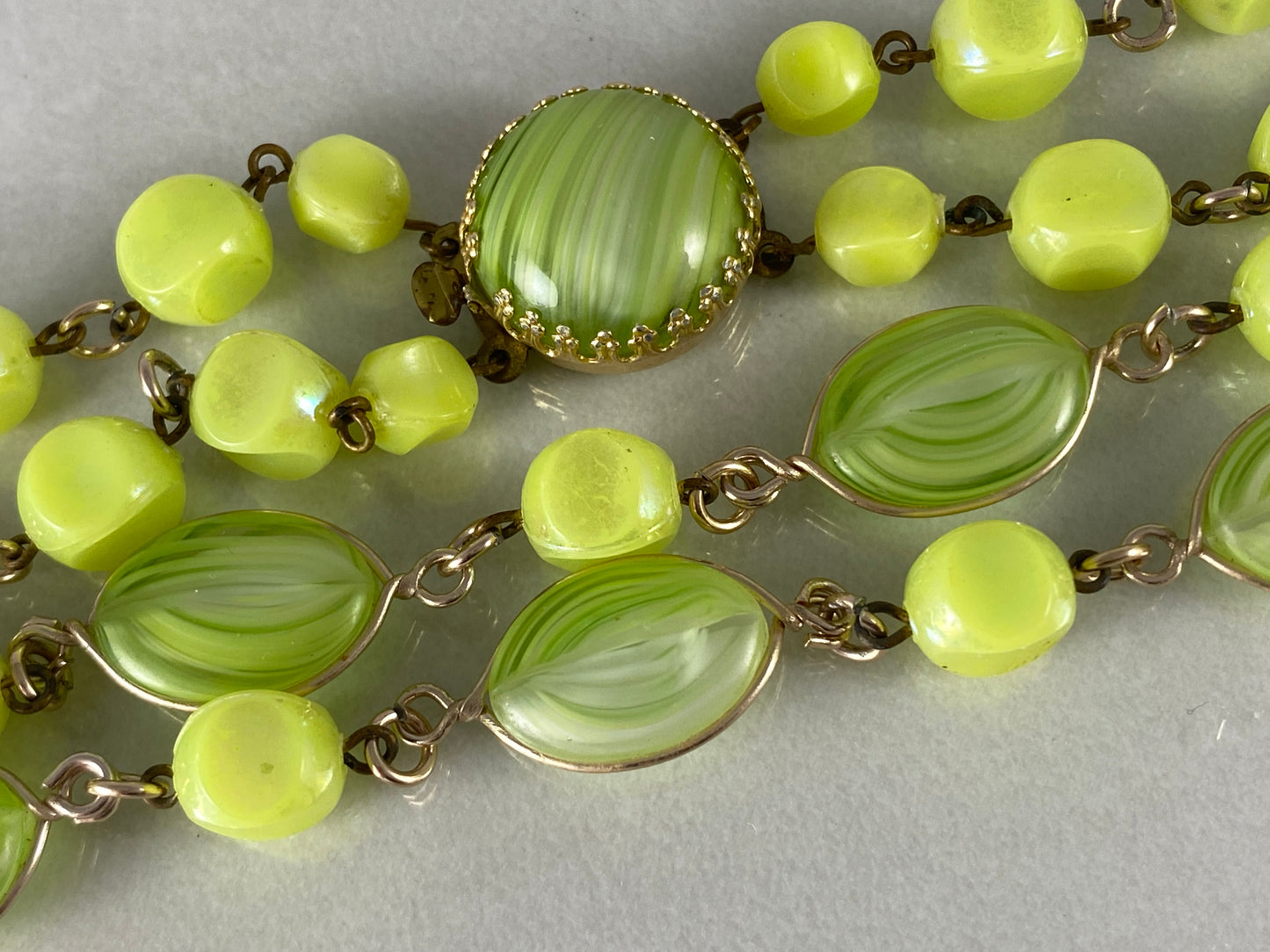 1950s WEST GERMAN Two-Strand  Green Glass & Lucite Bead Necklace - Busy Bowerbird