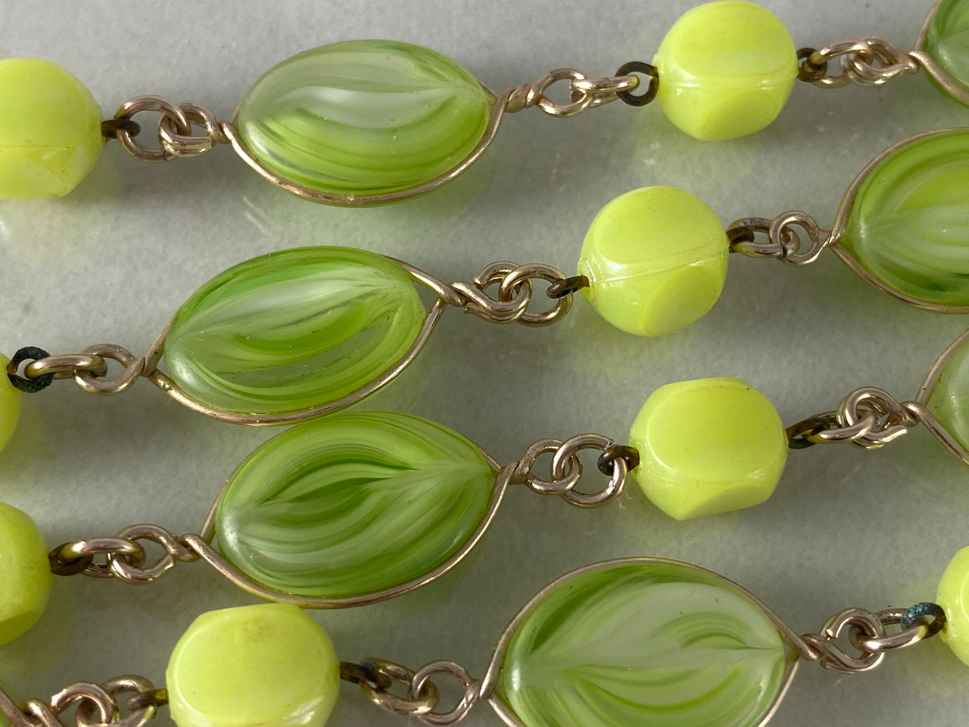 1950s WEST GERMAN Two-Strand  Green Glass & Lucite Bead Necklace - Busy Bowerbird