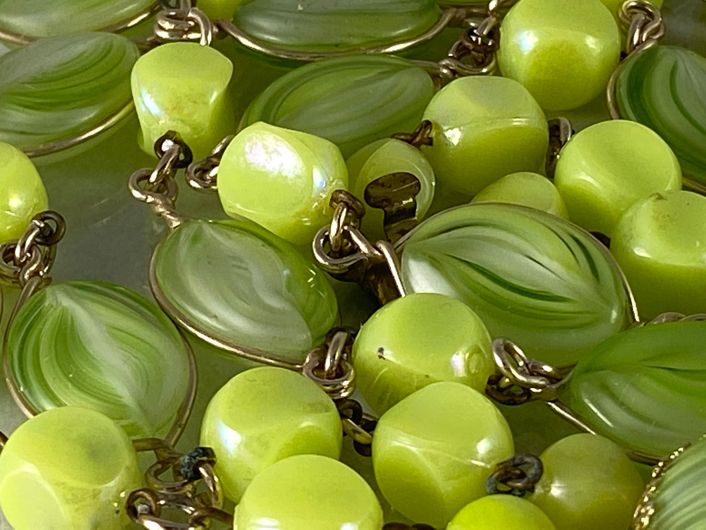 1950s WEST GERMAN Two-Strand  Green Glass & Lucite Bead Necklace - Busy Bowerbird