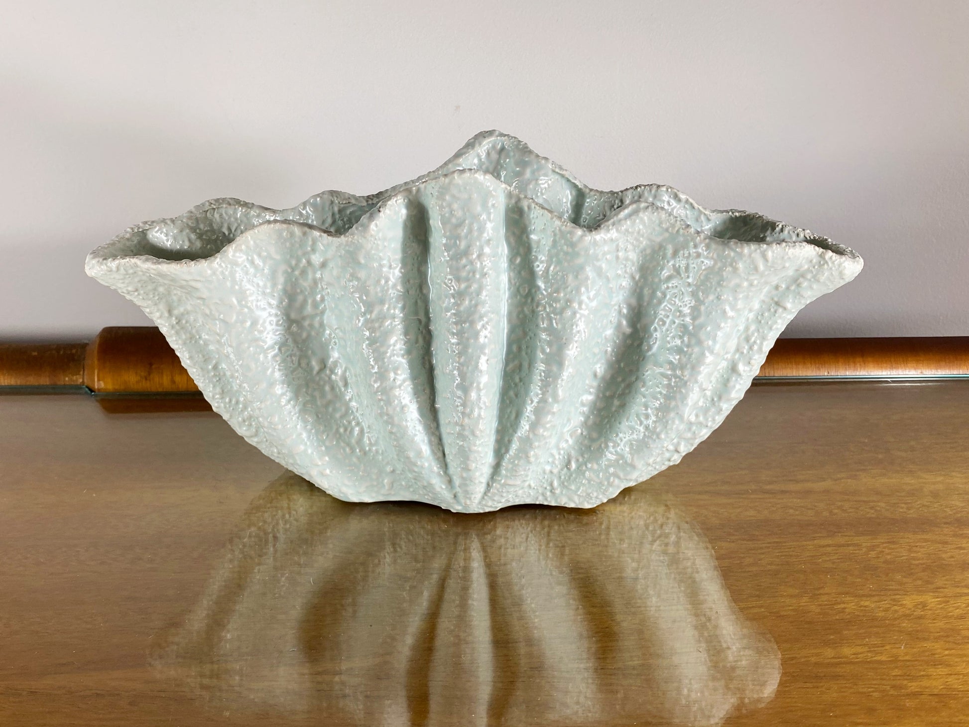 Vintage 1950s PATES POTTERIES SYDNEY  Light Blue, Clam-Shaped Vase - Busy Bowerbird