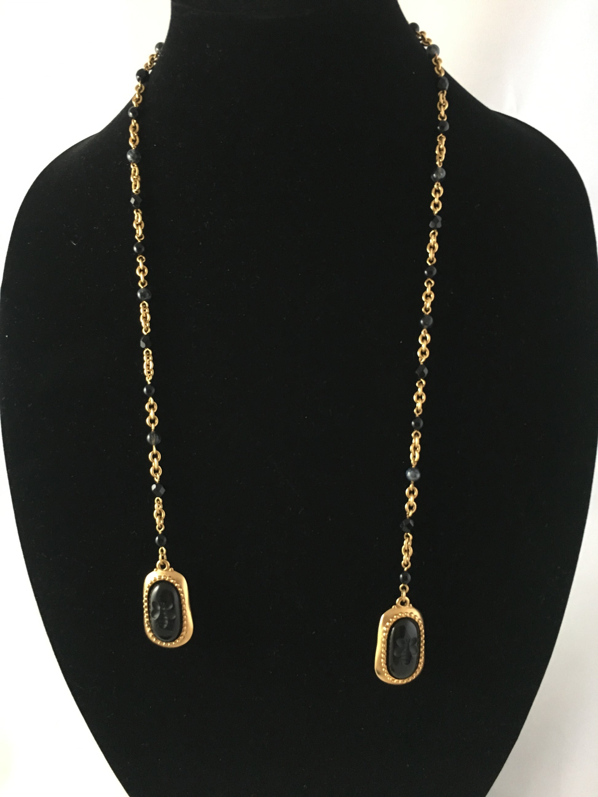 VINTAGE Gold & Black Lariat with Bee-Themed Pendant - Busy Bowerbird