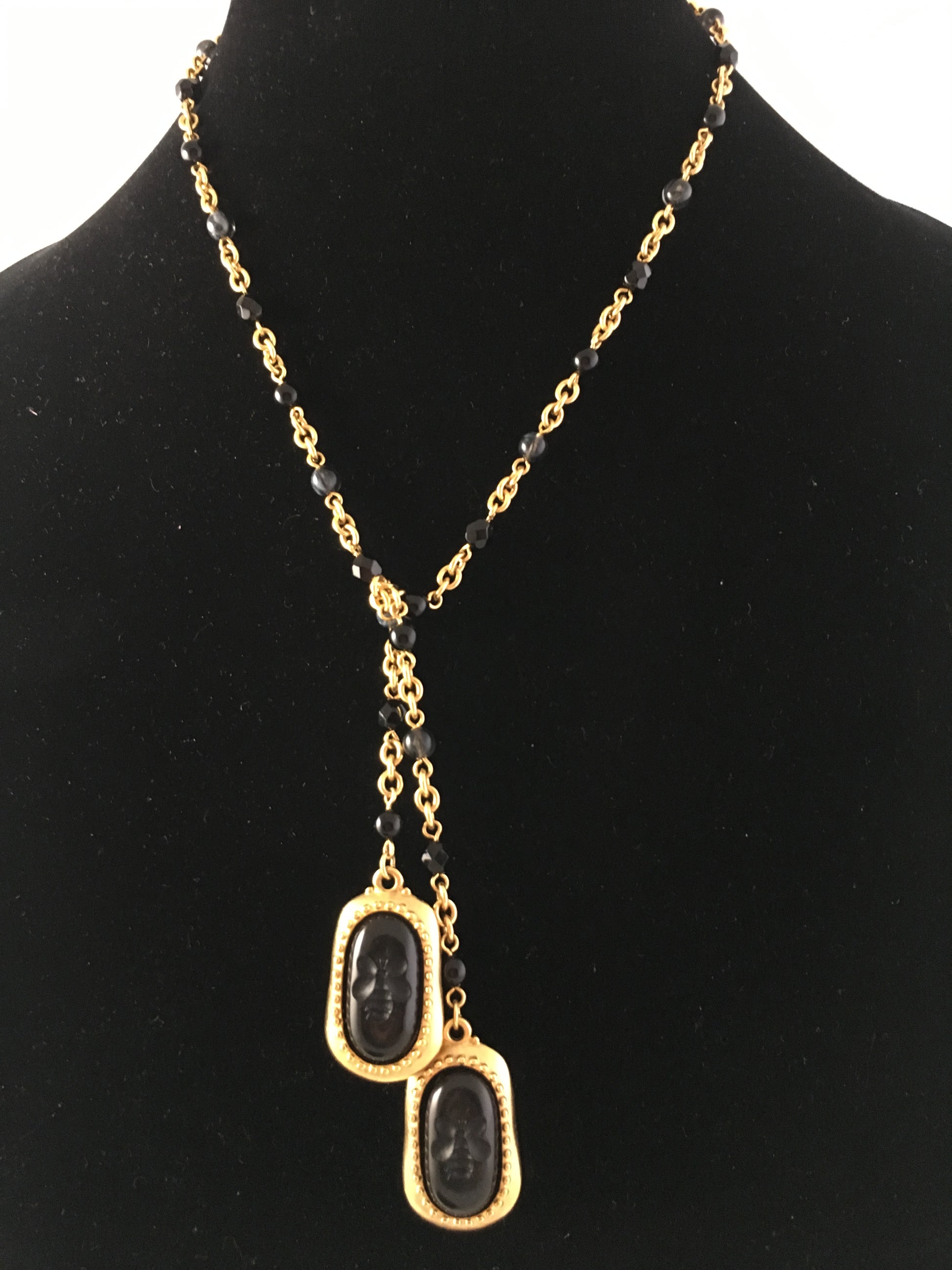 VINTAGE Gold & Black Lariat with Bee-Themed Pendant - Busy Bowerbird