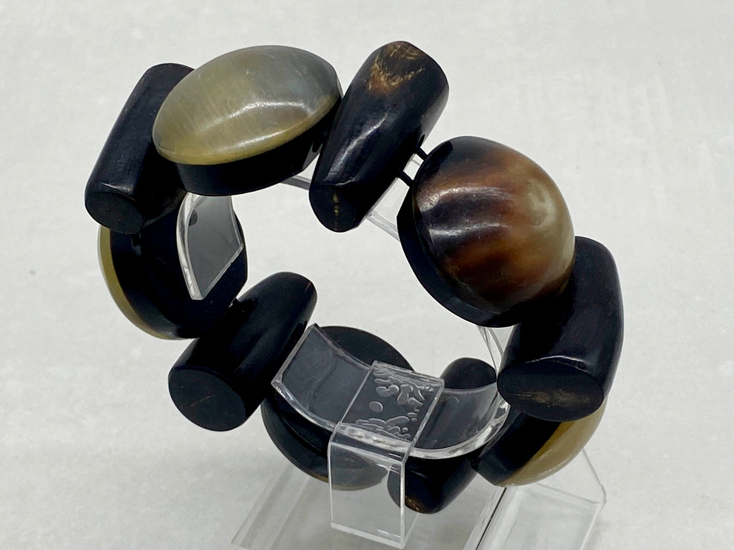 Vintage Chunky Earth-Toned Lucite & Wood Stretch Bracelet - Busy Bowerbird