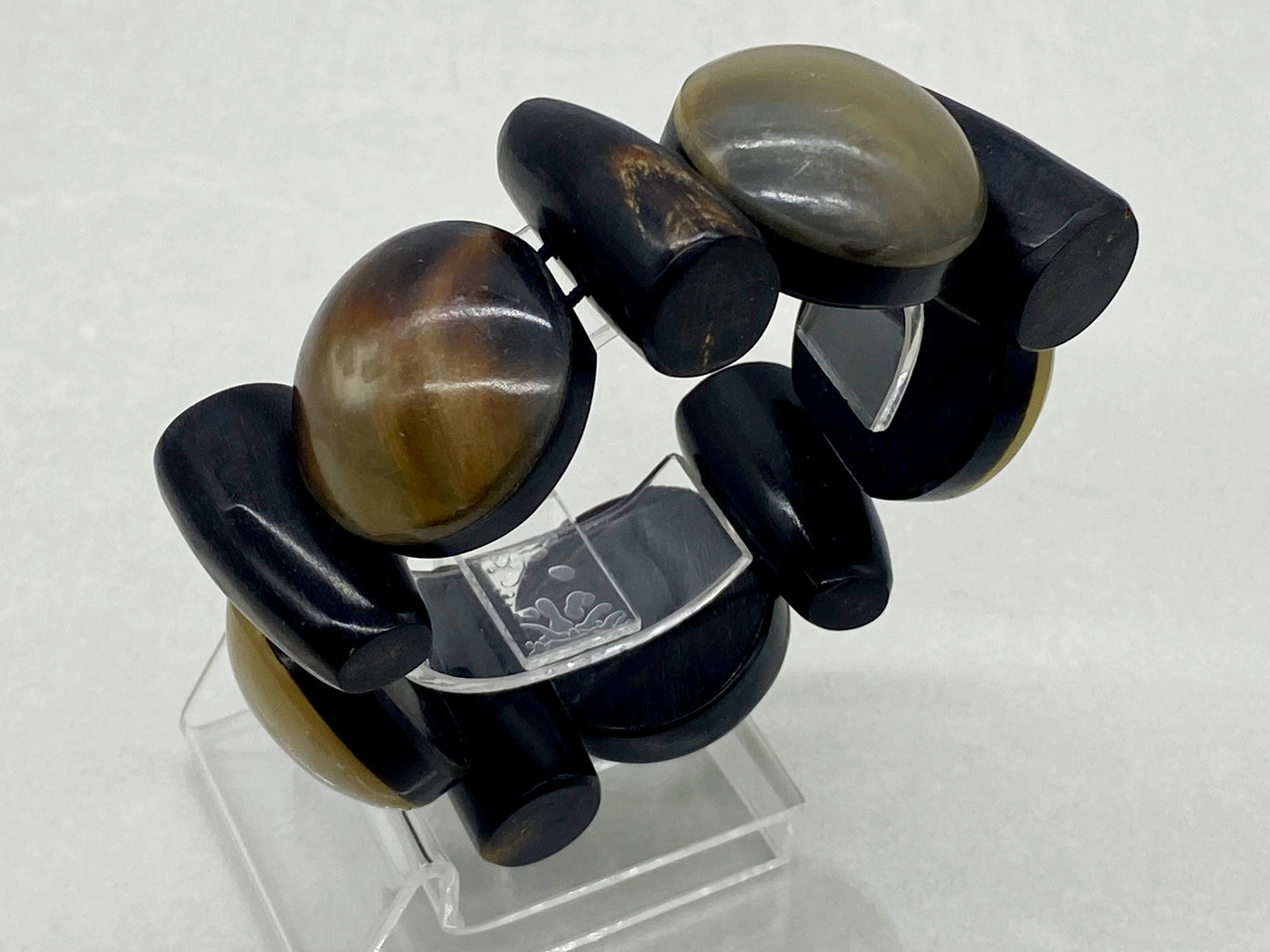 Vintage Chunky Earth-Toned Lucite & Wood Stretch Bracelet - Busy Bowerbird