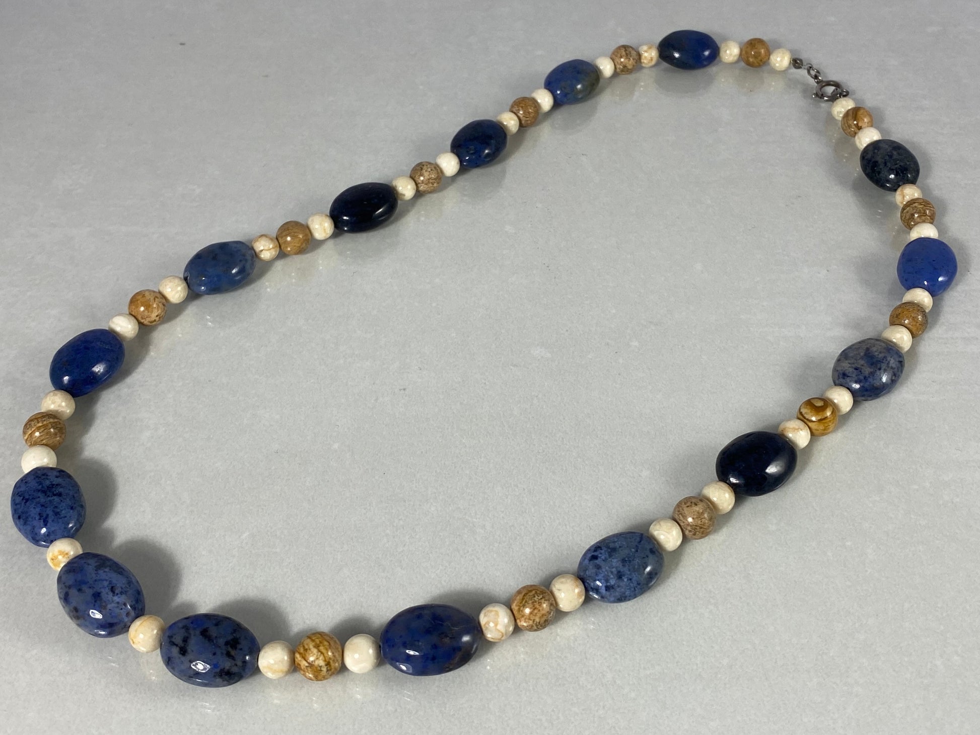 Vintage Polished Semi-Precious Stone Necklace | 925 Silver Clasp - Busy Bowerbird