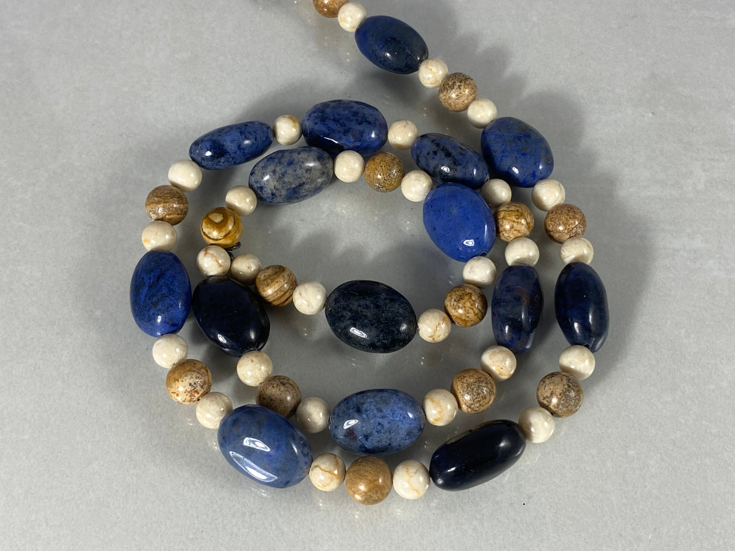 Vintage Polished Semi-Precious Stone Necklace | 925 Silver Clasp - Busy Bowerbird