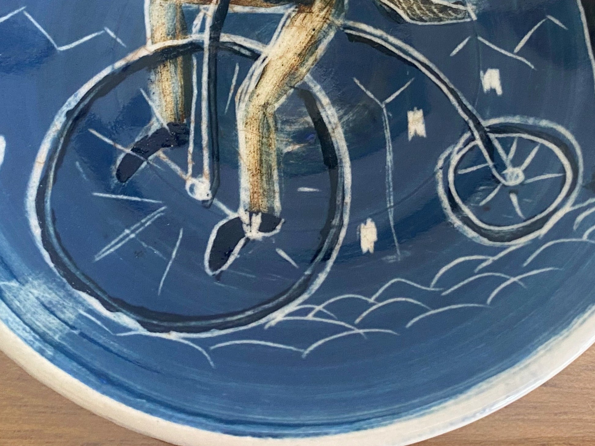 Vintage Martin Boyd Pottery Pin Plate | Man on a Penny-Farthing - Busy Bowerbird