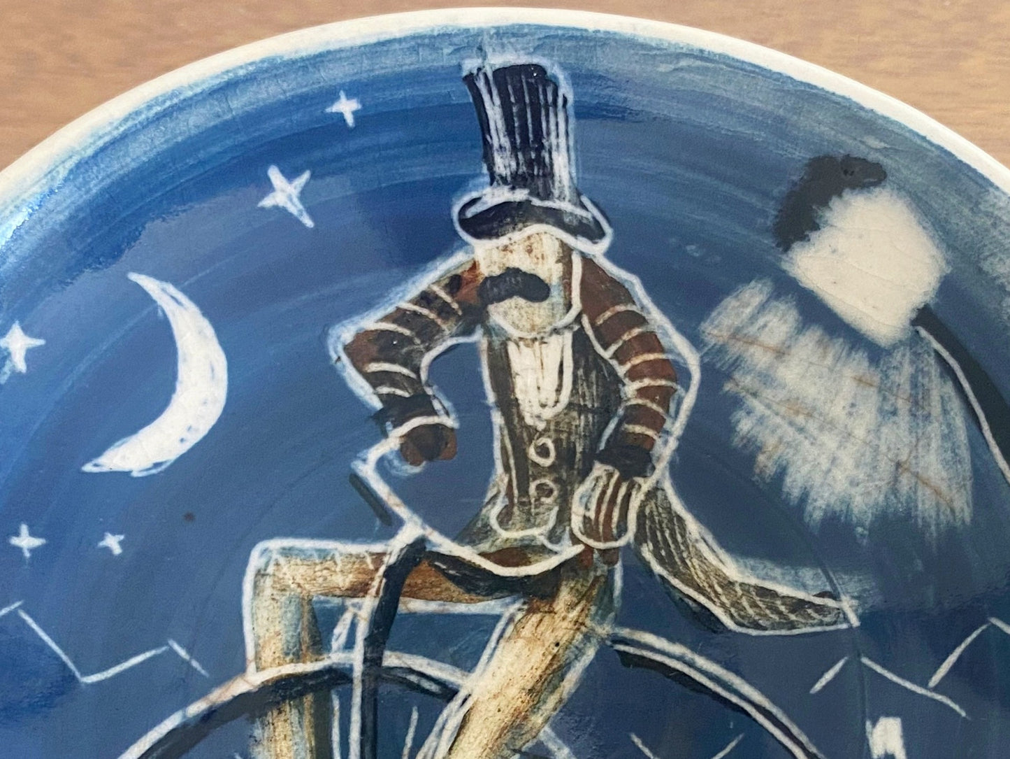 Vintage Martin Boyd Pottery Pin Plate | Man on a Penny-Farthing - Busy Bowerbird