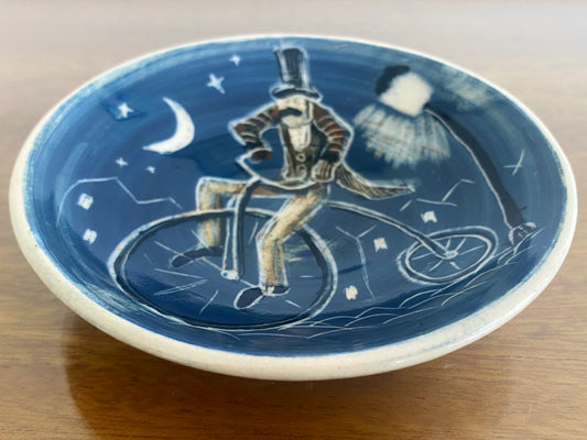 Vintage Martin Boyd Pottery Pin Plate | Man on a Penny-Farthing - Busy Bowerbird