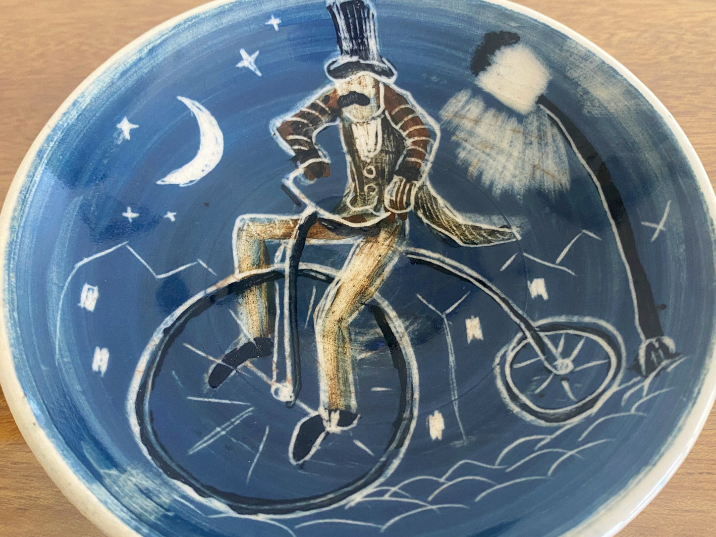 Vintage Martin Boyd Pottery Pin Plate | Man on a Penny-Farthing - Busy Bowerbird