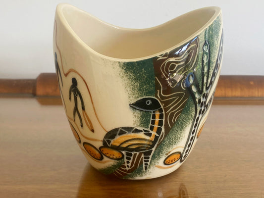 Vintage Martin Boyd Modernist Vase or Bowl | Indigenous Australian Motifs - Busy Bowerbird