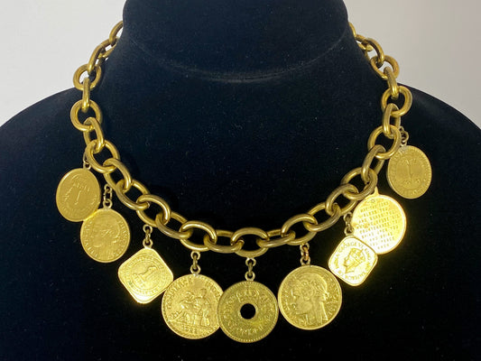 Vintage Gold-Tone Old Coins Charm Necklace - Busy Bowerbird