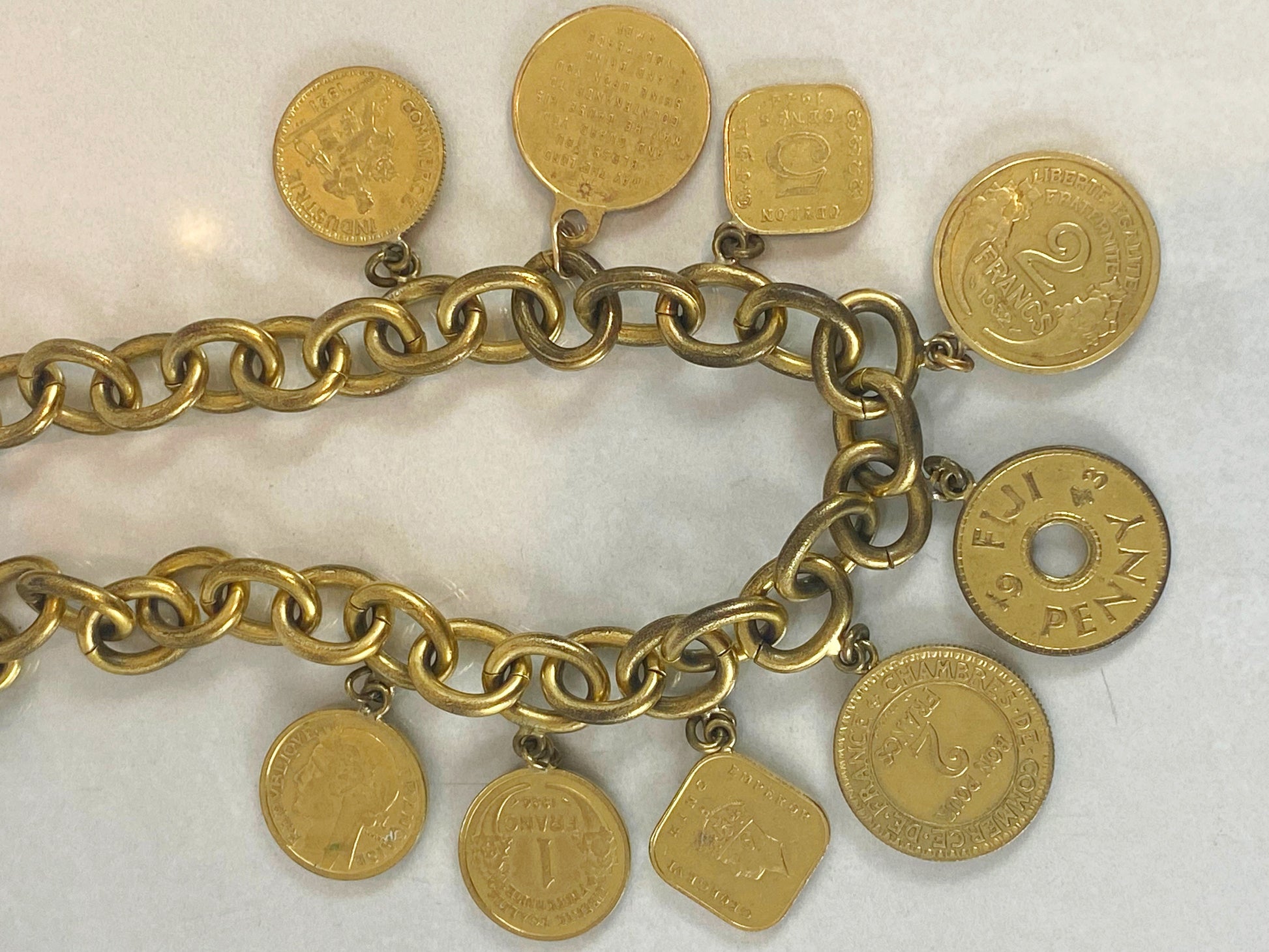 Vintage Gold-Tone Old Coins Charm Necklace - Busy Bowerbird