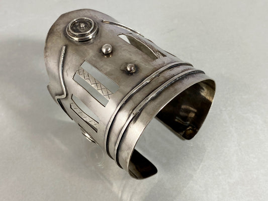 Vintage STERLING SILVER Cuff Bracelet | Medieval Shield Design - Busy Bowerbird