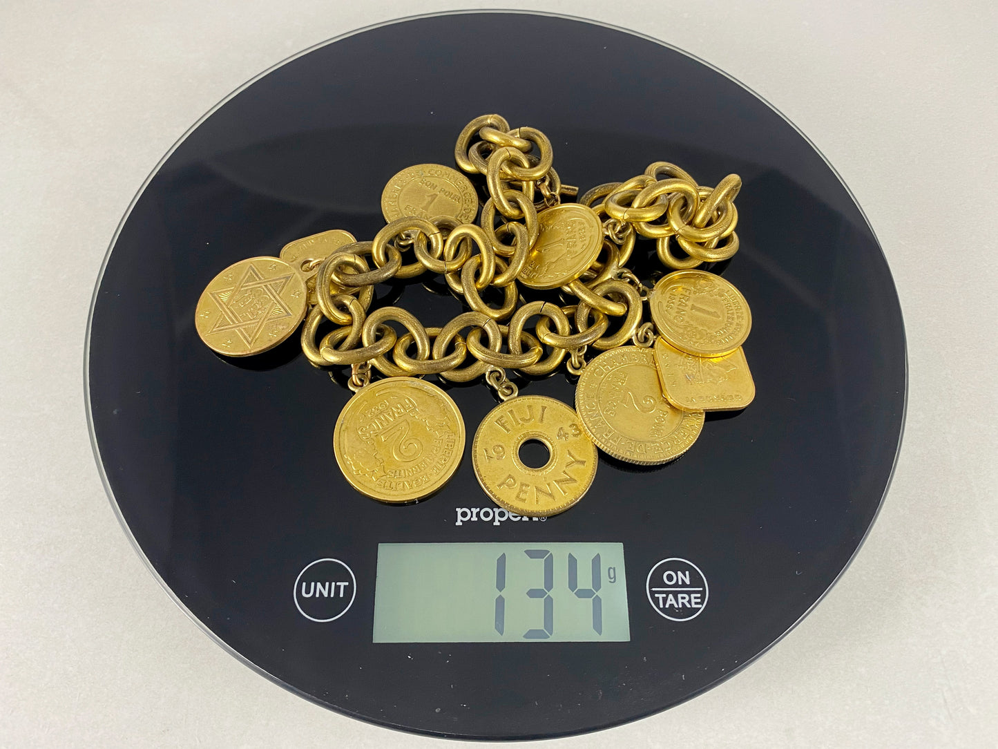 Vintage Gold-Tone Old Coins Charm Necklace - Busy Bowerbird