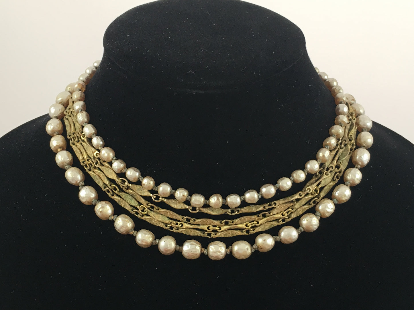 Miriam Haskell Silver-Grey Baroque Pearl & Russian Gold Necklace - Busy Bowerbird