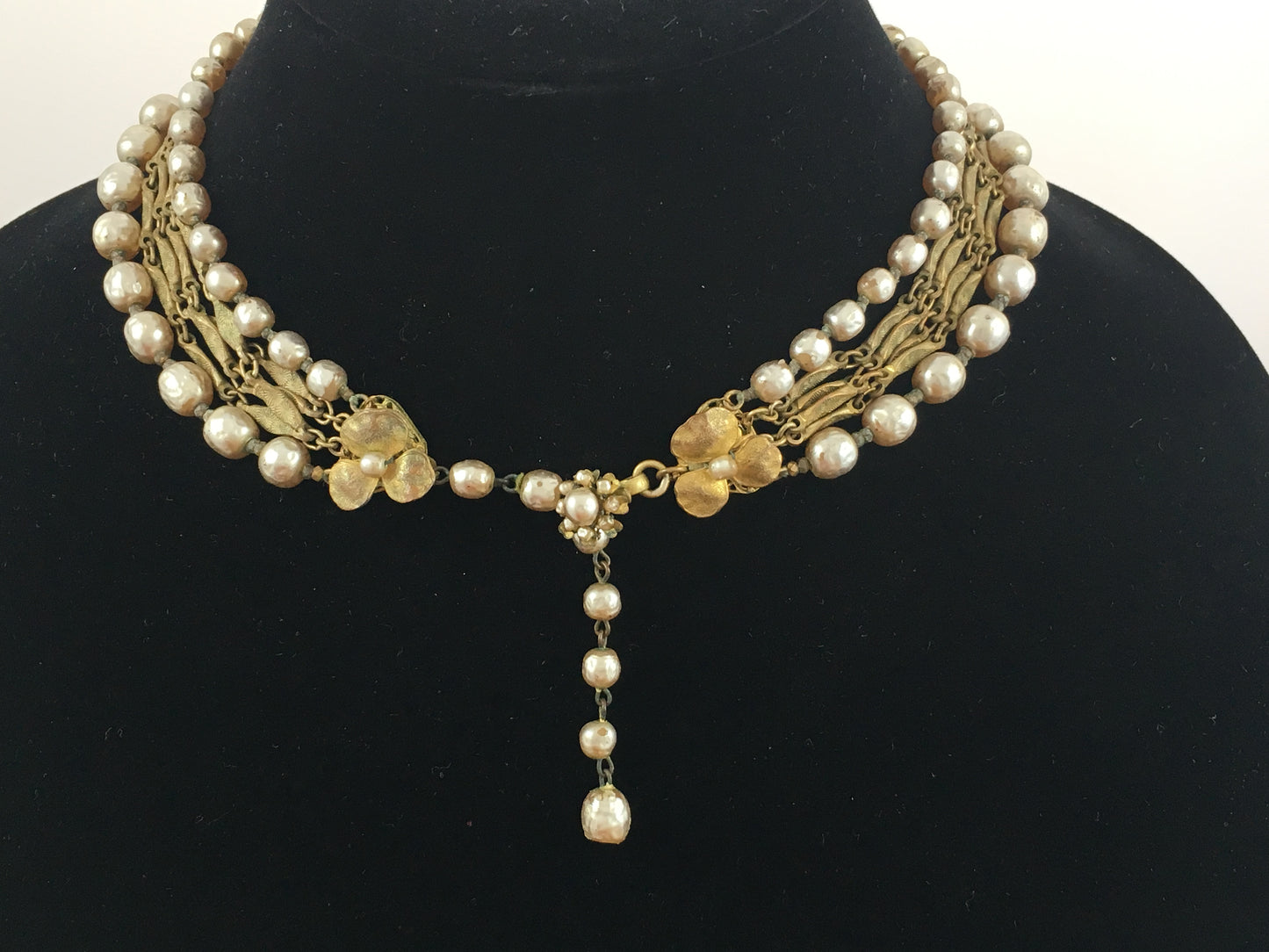 Miriam Haskell Silver-Grey Baroque Pearl & Russian Gold Necklace - Busy Bowerbird