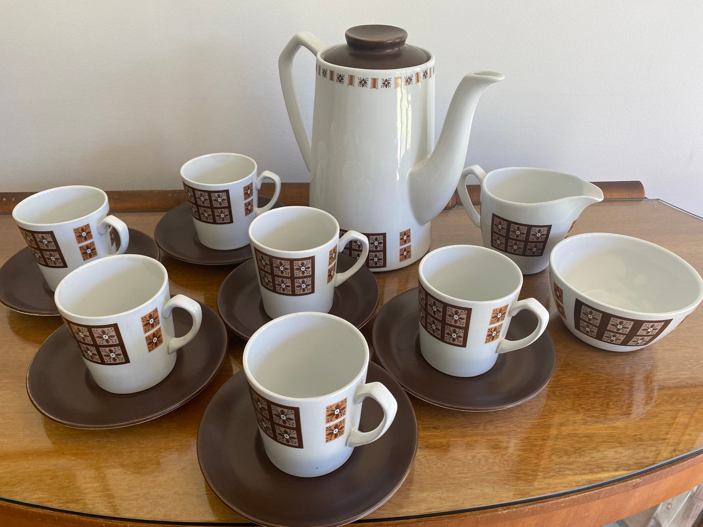 Retro ALFRED MEAKIN Glo-White Ironstone Coffee Service (x6) - Busy Bowerbird