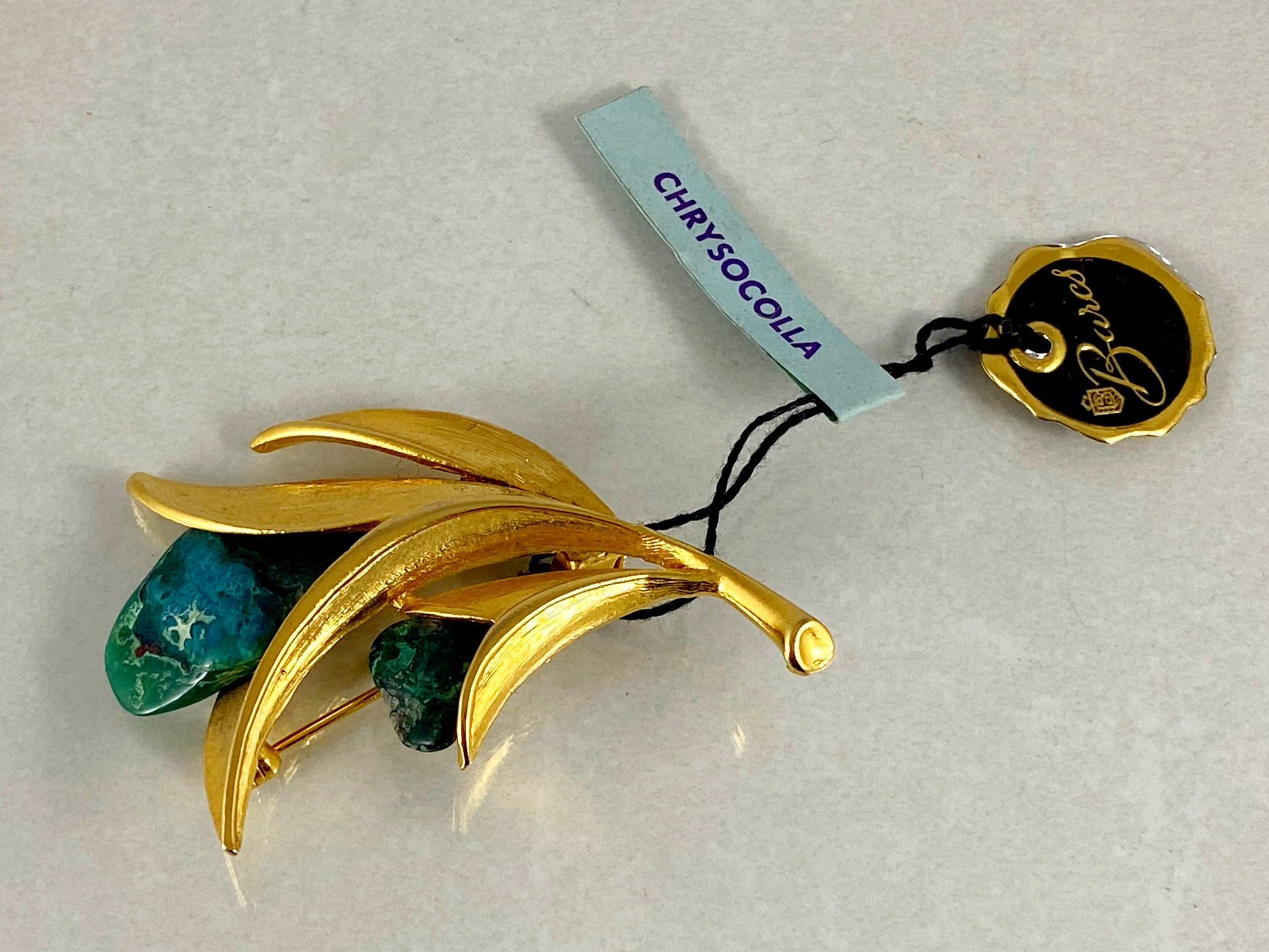 Vintage BARCS Australia 22 kt Gold-Plated Chrysocolla Brooch - Busy Bowerbird