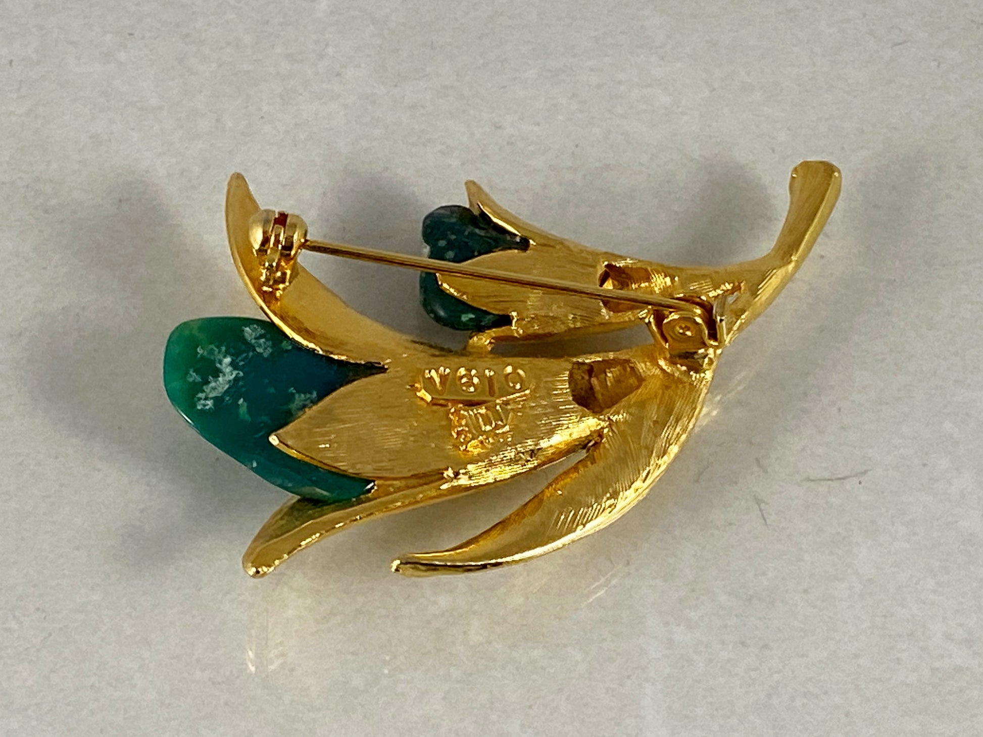 Vintage BARCS Australia 22 kt Gold-Plated Chrysocolla Brooch - Busy Bowerbird