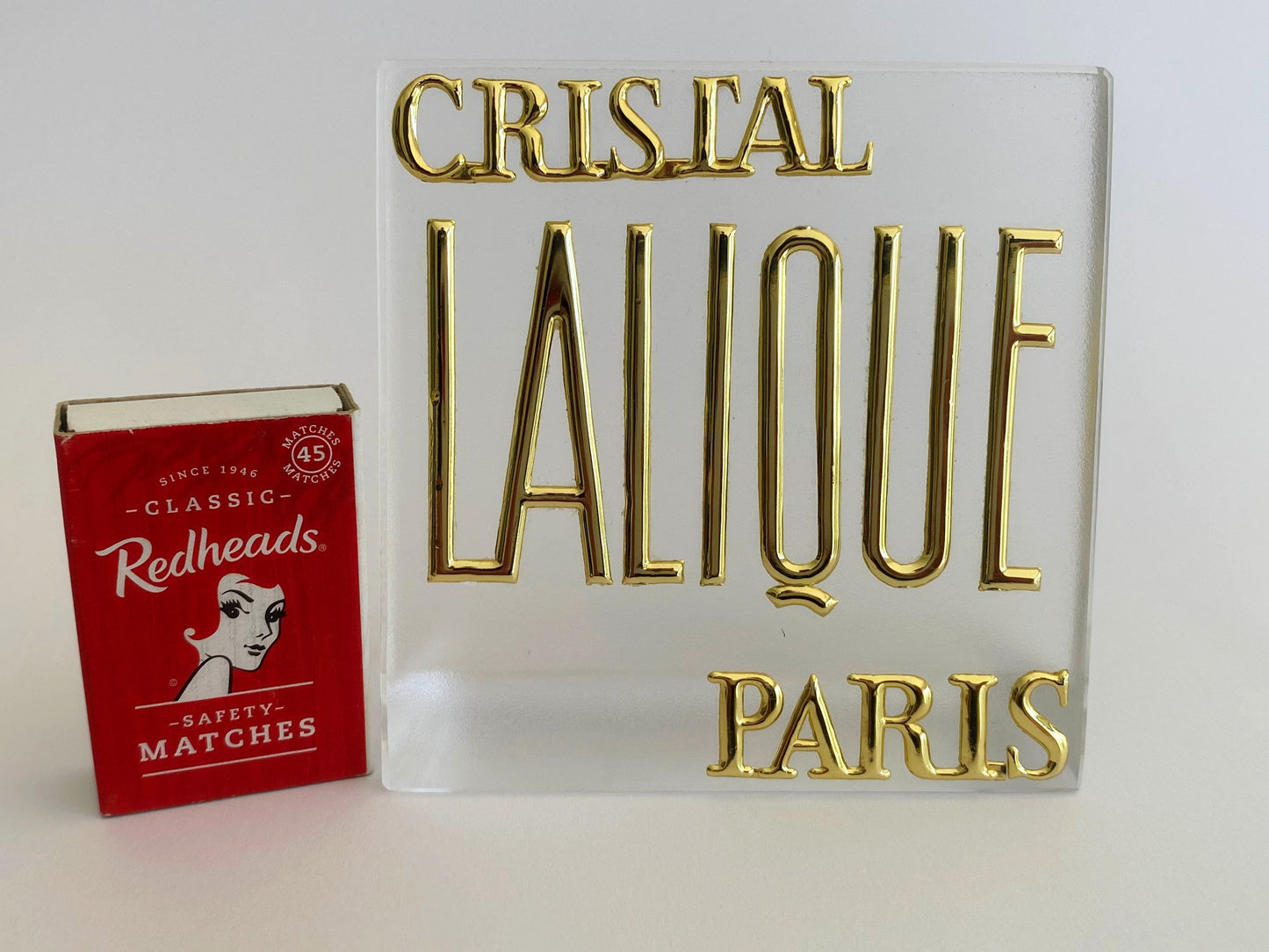 Vintage CRISTAL LALIQUE PARIS Frosted Glass Retail Display Sign - Busy Bowerbird