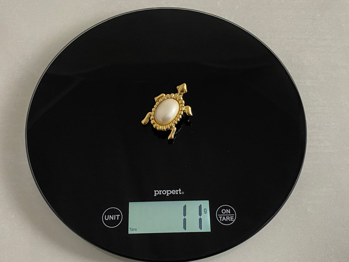 Vintage TRIFARI Gold-Tone Turtle Brooch | Pearlized Lucite Cabochon - Busy Bowerbird